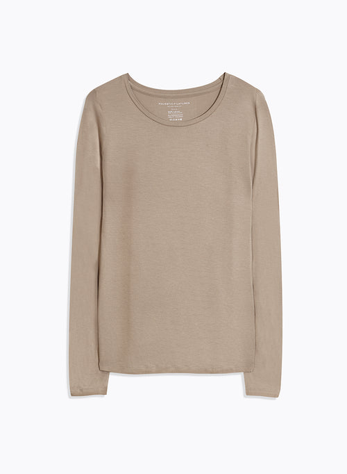 T-shirt Beige Ally Col Rond en Viscose et Élasthanne - MAJESTIC FILATURES