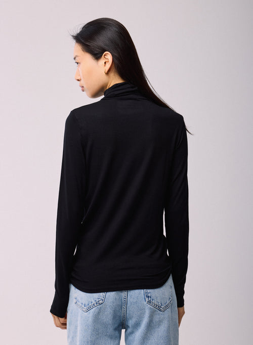 T-shirt Noir Col Roulé Manches Longues en Viscose et Élasthanne - MAJESTIC FILATURES