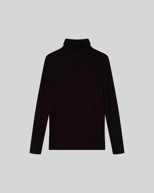 T-shirt Aubergine Col Roulé Manches Longues en Viscose et Elasthanne - MAJESTIC FILATURES