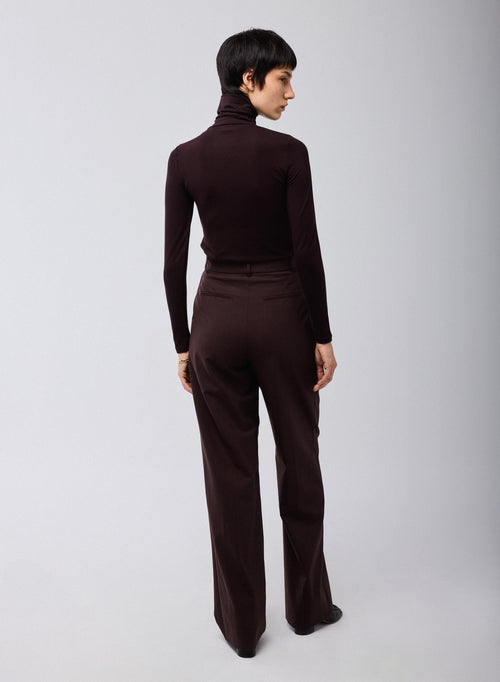 T-shirt Aubergine Col Roulé Manches Longues en Viscose et Elasthanne - MAJESTIC FILATURES