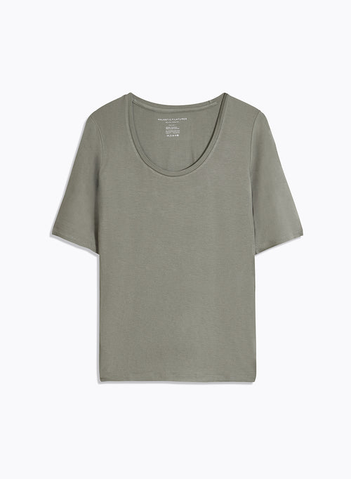 T-shirt Vert Col U Manches Coudes en Viscose / Élasthanne - MAJESTIC FILATURES