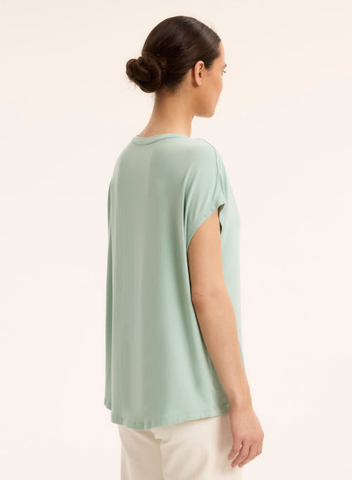 T-shirt Bleu Col V Manches Courtes en Viscose / Élasthanne - MAJESTIC FILATURES