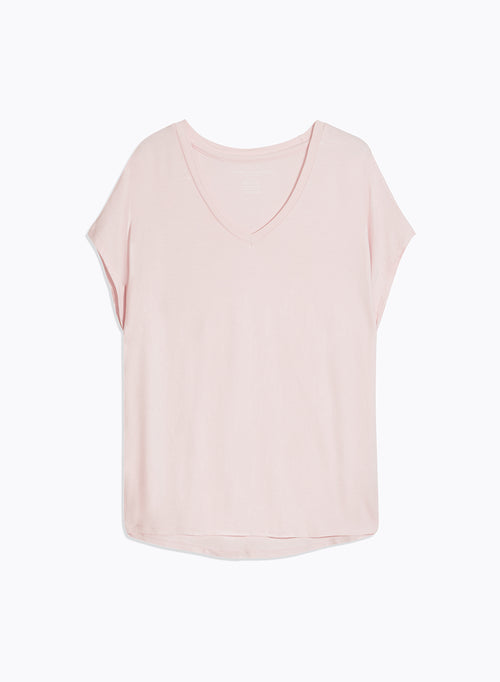 T-shirt Rose Col V Manches Courtes en Viscose / Élasthanne - MAJESTIC FILATURES