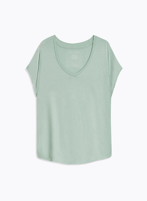 T-shirt Bleu Col V Manches Courtes en Viscose / Élasthanne - MAJESTIC FILATURES