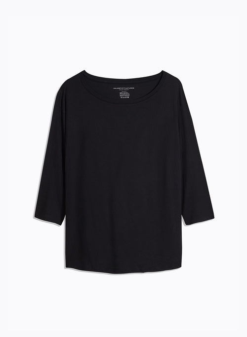 Marine-T-Shirt mit 3/4-Ärmeln und Bootsausschnitt aus Viskose - MAJESTIC FILATURES