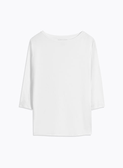 Weißes T-Shirt mit U-Boot-Ausschnitt Dreiviertelärmel aus Viskose / Elasthan - MAJESTIC FILATURES