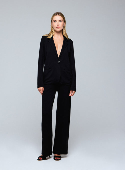 Veste Noire Col Veste Manches Longues en Viscose / Élasthanne - MAJESTIC FILATURES