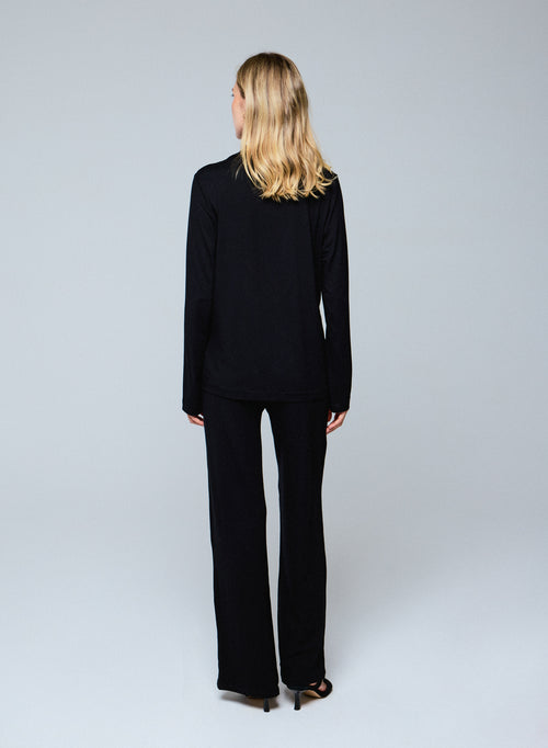 Veste Noire Col Veste Manches Longues en Viscose / Élasthanne - MAJESTIC FILATURES