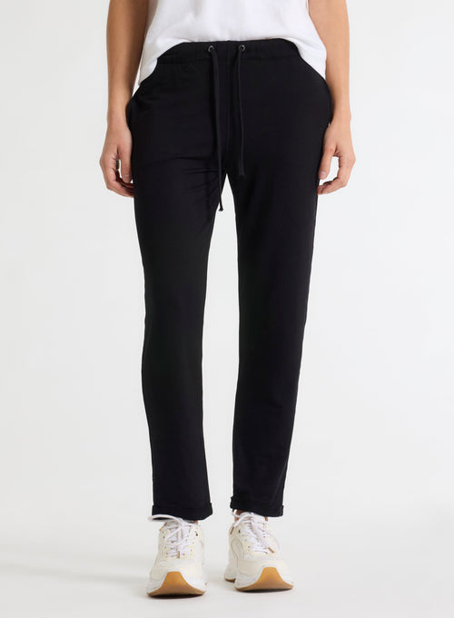 Pantalon Noir Daphné à revers en Viscose / Élasthanne - MAJESTIC FILATURES