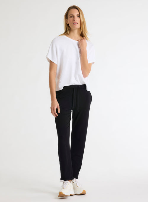 Pantalon Noir Daphné à revers en Viscose / Élasthanne - MAJESTIC FILATURES