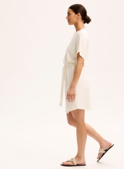 Robe Écrue Col Rond Manches Courtes en Viscose / Élasthanne - MAJESTIC FILATURES