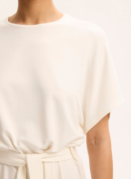 Robe Écrue Col Rond Manches Courtes en Viscose / Élasthanne - MAJESTIC FILATURES