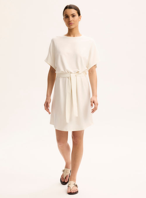Robe Écrue Col Rond Manches Courtes en Viscose / Élasthanne - MAJESTIC FILATURES