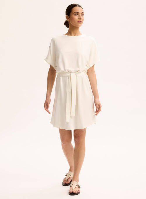 Robe Écrue Col Rond Manches Courtes en Viscose / Élasthanne - MAJESTIC FILATURES