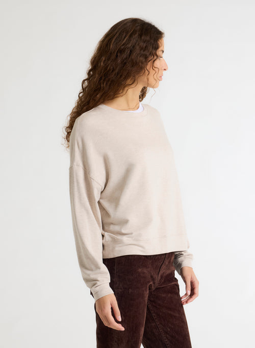 Sweat Beige Col Rond Manches Longues en Viscose / Élasthanne - MAJESTIC FILATURES