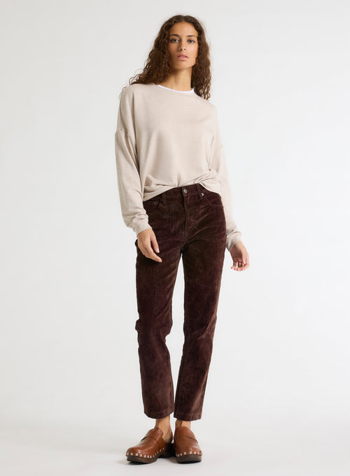 Sweat Beige Col Rond Manches Longues en Viscose / Élasthanne - MAJESTIC FILATURES
