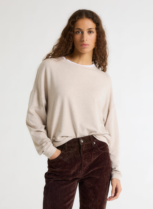 Sweat Beige Col Rond Manches Longues en Viscose / Élasthanne - MAJESTIC FILATURES