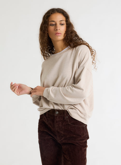 Sweat Beige Col Rond Manches Longues en Viscose / Élasthanne - MAJESTIC FILATURES