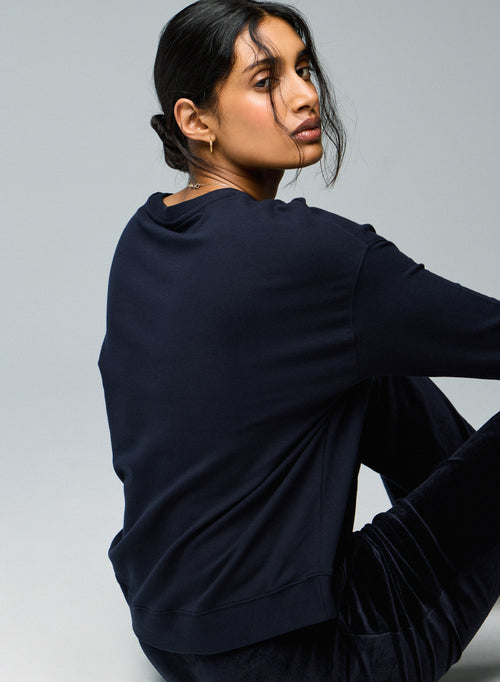 Sweat Marine Col Rond Manches Longues en Viscose / Elasthanne - MAJESTIC FILATURES