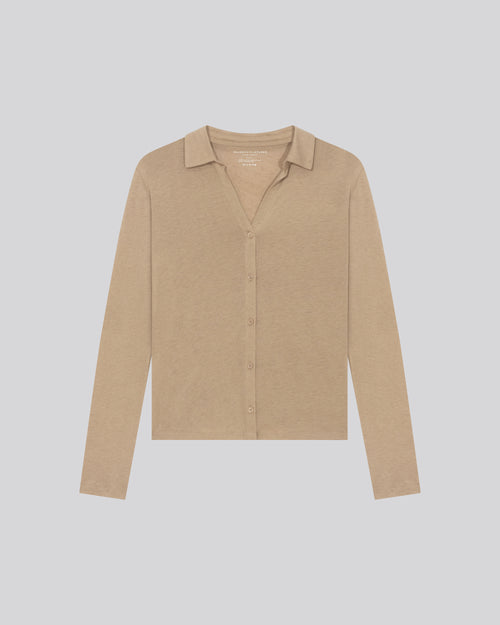 Chemise Beige Chemise Manches Longues en Coton Organique / Cachemire - MAJESTIC FILATURES
