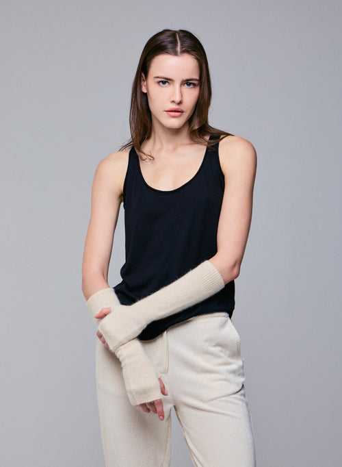 Schwarzes ärmelloses Tanktop mit U-Ausschnitt aus Baumwolle / Kaschmir - MAJESTIC FILATURES