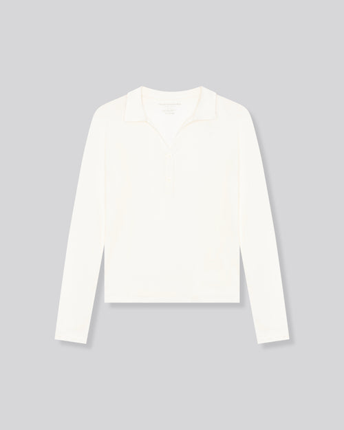 Weißes Poloshirt Langärmeliges Poloshirt aus Baumwolle / Kaschmir - MAJESTIC FILATURES