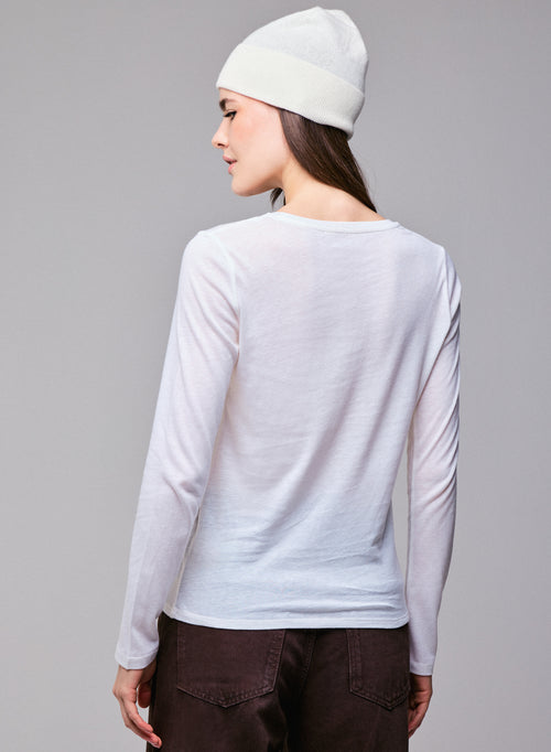 Weißes Langarm-T-Shirt mit Rundhalsausschnitt aus Bio-Baumwolle / Kaschmir - MAJESTIC FILATURES