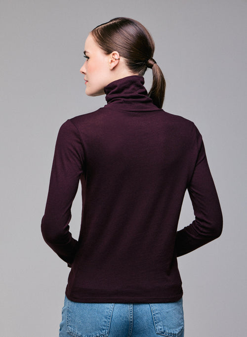 T-shirt Violet Col Roulé Manches Longues en Coton Organique et Cachemire - MAJESTIC FILATURES