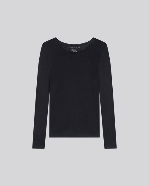 T-shirt Marine Col Rond Manches Longues en Coton et Cachemire - MAJESTIC FILATURES