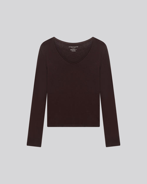 Lila Langarm-T-Shirt mit V-Ausschnitt aus Bio-Baumwolle / Kaschmir - MAJESTIC FILATURES