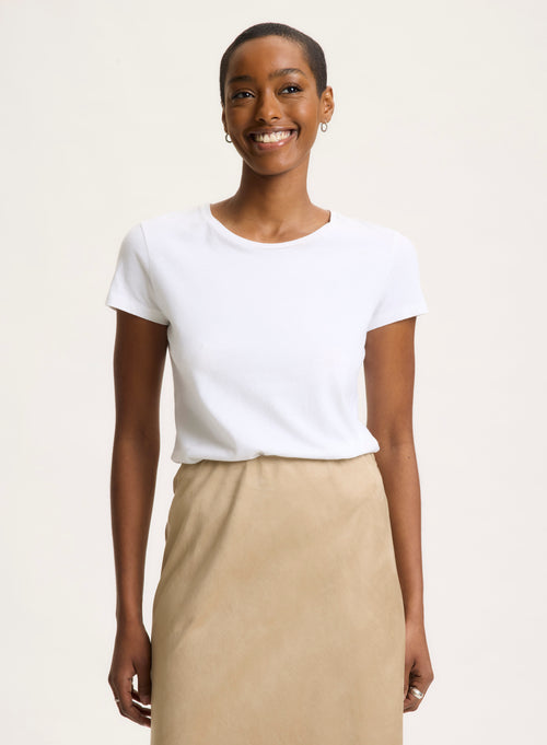 T-shirt Blanc Jamie Col Rond Manches Courtes en Deluxe Coton - MAJESTIC FILATURES