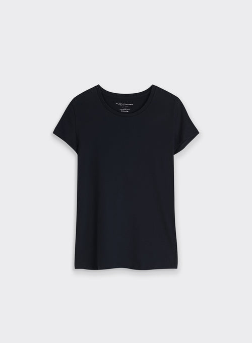 T-shirt Marine Jamie Col Rond Manches Courtes en Coton Organique - MAJESTIC FILATURES