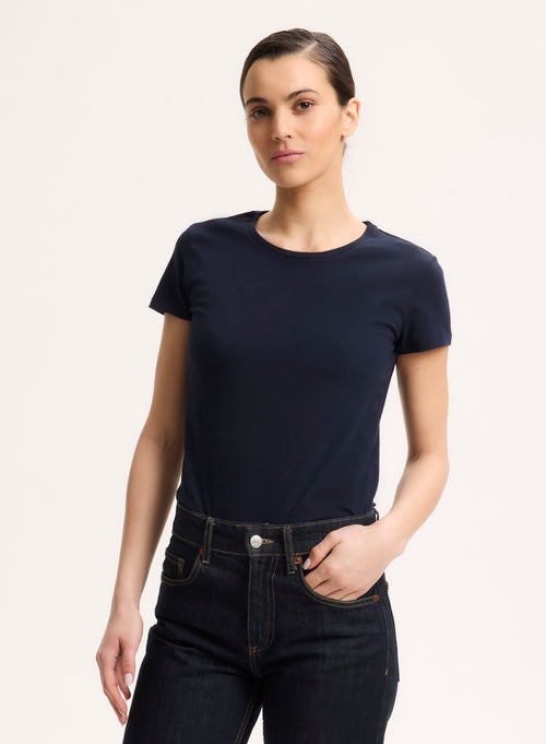 T-shirt Marine Jamie Col Rond Manches Courtes en Coton Organique - MAJESTIC FILATURES