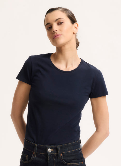 T-shirt Marine Jamie Col Rond Manches Courtes en Coton Organique - MAJESTIC FILATURES