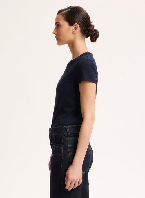 T-shirt Marine Jamie Col Rond Manches Courtes en Coton Organique - MAJESTIC FILATURES