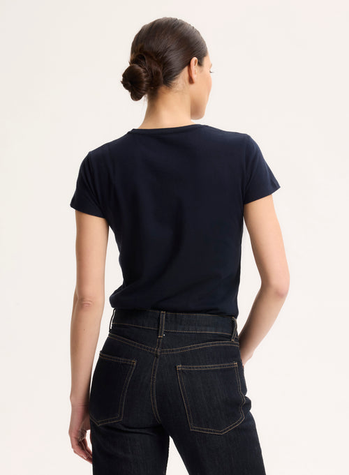 T-shirt Marine Jamie Col Rond Manches Courtes en Coton Organique - MAJESTIC FILATURES