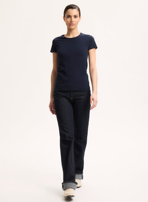 T-shirt Marine Jamie Col Rond Manches Courtes en Coton Organique - MAJESTIC FILATURES