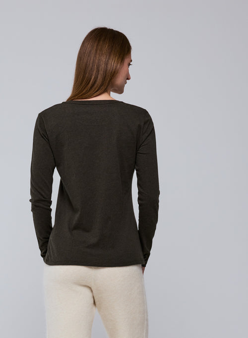 T-shirt Vert Col Rond Manches Longues en Coton organique - MAJESTIC FILATURES