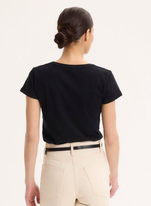T-shirt Noir Julia Col V Manches Courtes en Coton Organique - MAJESTIC FILATURES