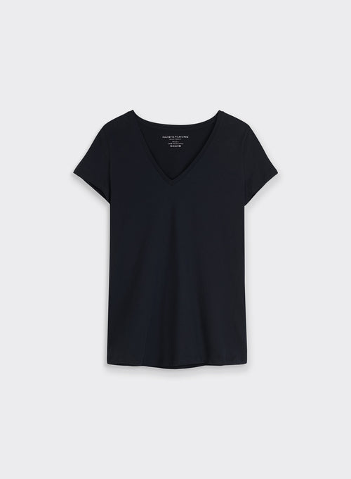 T-shirt Marine Julia Col V Manches Courtes en Coton Organique - MAJESTIC FILATURES