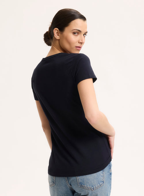 T-shirt Marine Julia Col V Manches Courtes en Coton Organique - MAJESTIC FILATURES