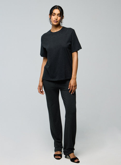 T-shirt Noir Col Rond Manches Courtes en Deluxe Coton - MAJESTIC FILATURES