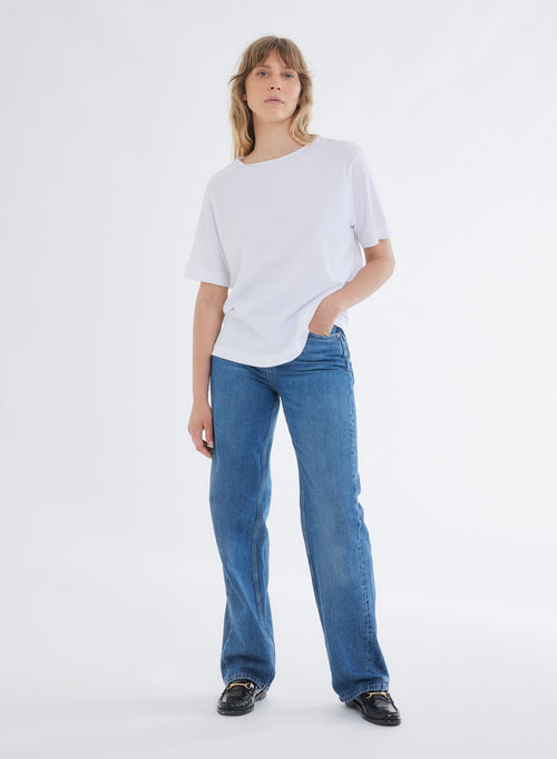 T-shirt Blanc Oversize Col Bateau Manches Courtes en Deluxe Coton - MAJESTIC FILATURES
