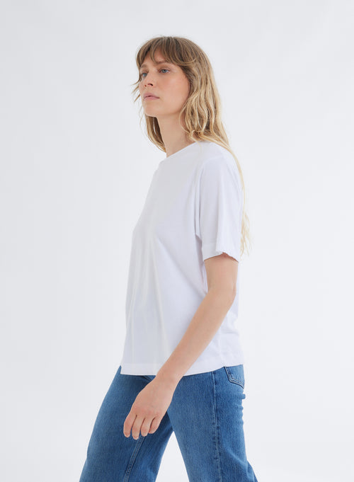 T-shirt Blanc Oversize Col Bateau Manches Courtes en Deluxe Coton - MAJESTIC FILATURES