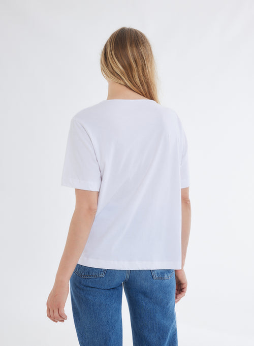 T-shirt Blanc Oversize Col Bateau Manches Courtes en Deluxe Coton - MAJESTIC FILATURES