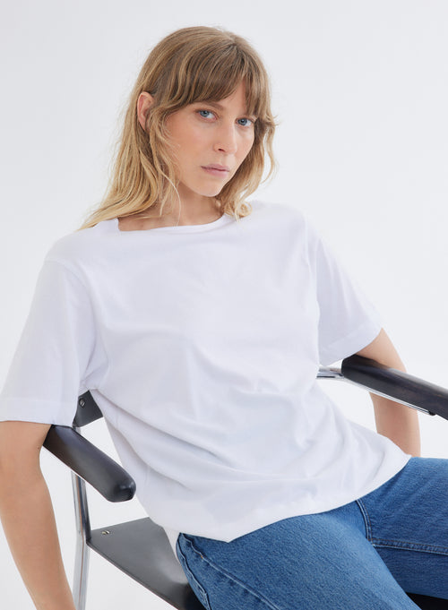 T-shirt Blanc Oversize Col Bateau Manches Courtes en Deluxe Coton - MAJESTIC FILATURES