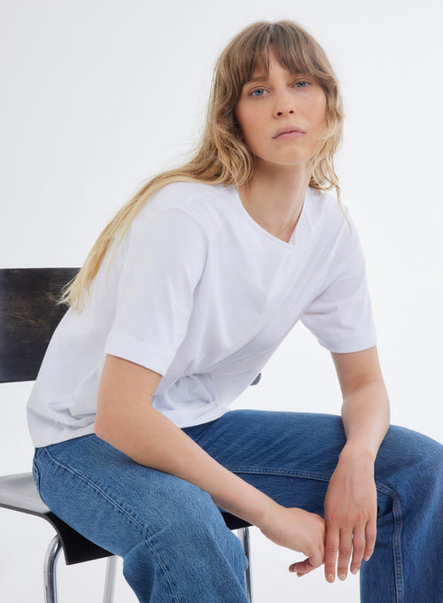 T-shirt Blanc Oversize Col Bateau Manches Courtes en Deluxe Coton - MAJESTIC FILATURES