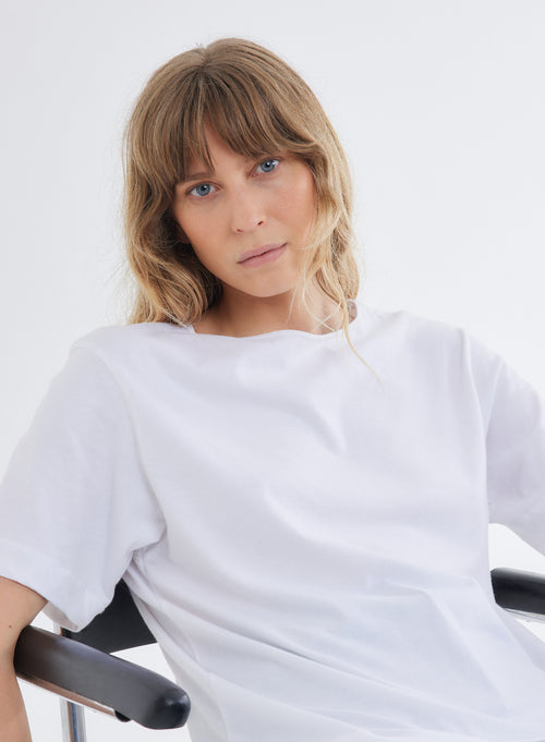 T-shirt Blanc Oversize Col Bateau Manches Courtes en Deluxe Coton - MAJESTIC FILATURES