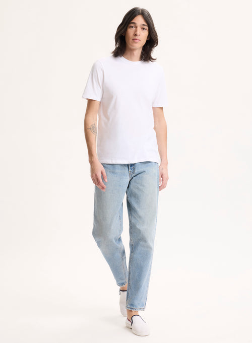 T-shirt Blanc Julien Col Rond Manches Courtes en Deluxe Coton - MAJESTIC FILATURES