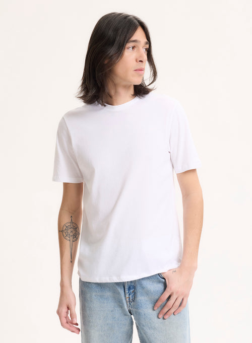 T-shirt Blanc Julien Col Rond Manches Courtes en Deluxe Coton - MAJESTIC FILATURES